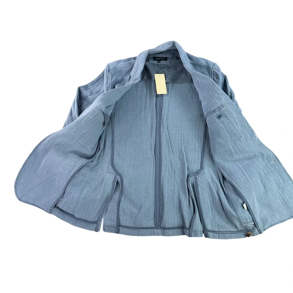 J. Peterman Horseman's Denim Jacket Men Large Light Indigo Linen Cotton J8678
